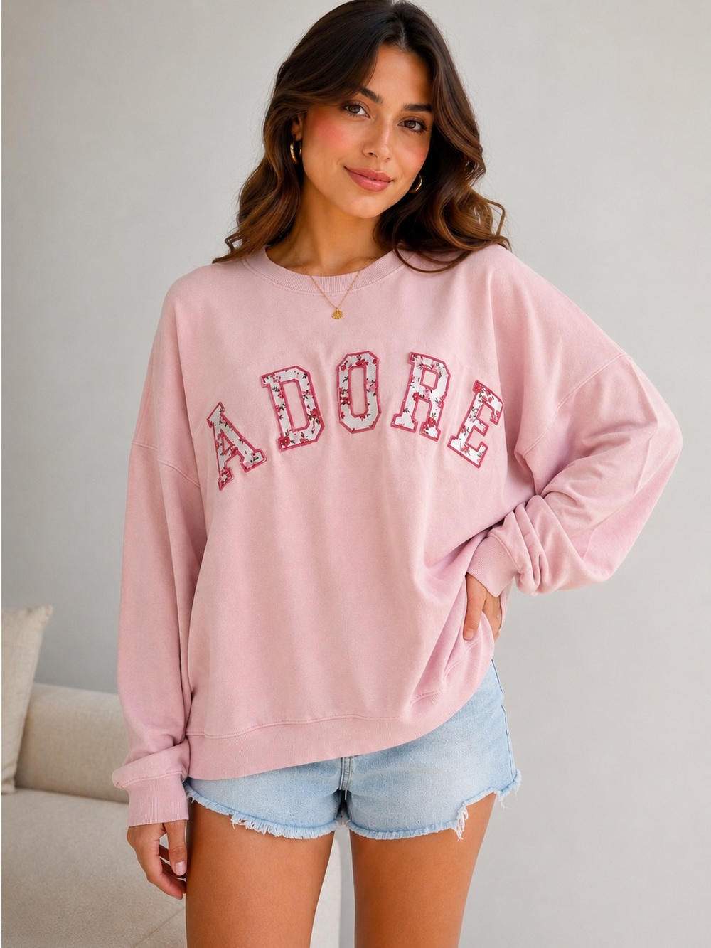 Joyspun ADORE Pink Floral Sweatshirt 3X NWT Plus Size Soft Crewneck